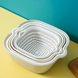 6pcs Set: 3 Draining Baskets + 3 Colanders - Space-Saving Stackable Design, Non-Food Contact Plastic Kitchen Strainer Utensils for Washing Vegetables, Fruits, and Dishes - Suitable for Home and Commercial Kitchens, Fruit Washing, Compact Storage, Sturdy