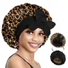 BONNET QUEEN BN007-Leopard25-M Reversible Elastic Satin Bonnet for Adults - Smooth, Digital Printed Hat with Elasticity, Double-Layered Leopard Print, Anti-Frizz Curly Haircare, Scalp-Gentle Sleep Protector