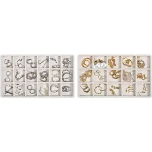Stackable  Organizer Trays with Removable Dividers, 2-Tray Beige  Drawer Organizer Set for Earrings, Necklaces, Rings & Bracelets  for Her