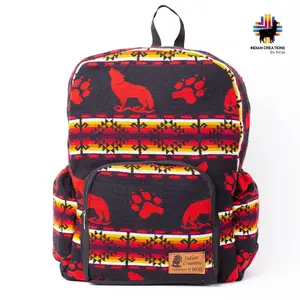Carmine Wolf Spirit Handmade Backpack - Customizable Design with Wolf and Paws Print, Includes Shoulder Strap, Durable Construction