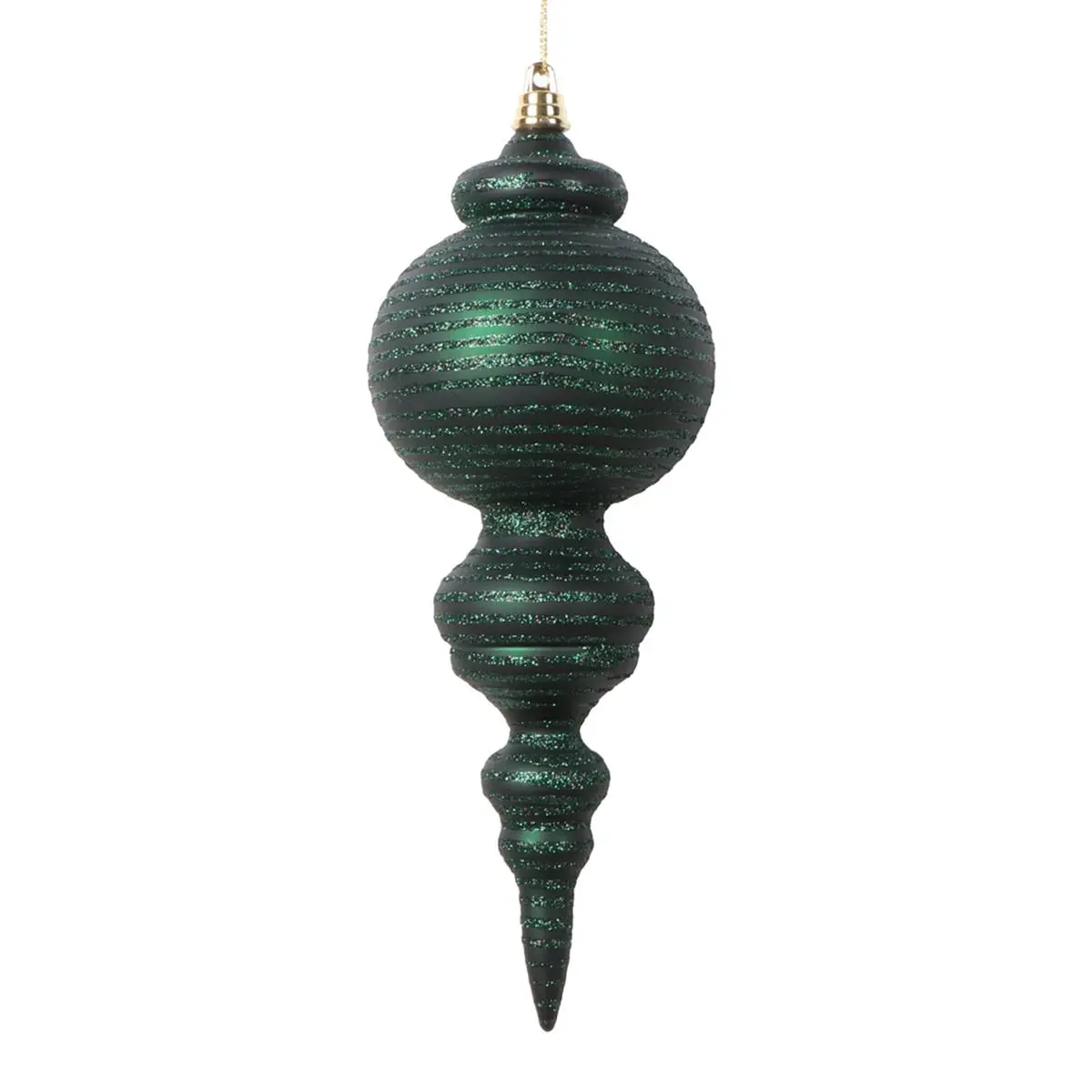 212 MAIN 10 in. Shiny Midnight Green Pinecone Home Decor Ornament with Glitter Lines - 2-Piece Bagged Festive Decoration Set