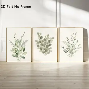 Unframed 3 Pcs Watercolor Greenery Canvas Art Print, Sage Botanical Wall Decor, Minimalist Eucalyptus & Fern Poster for Living Room & Bedroom