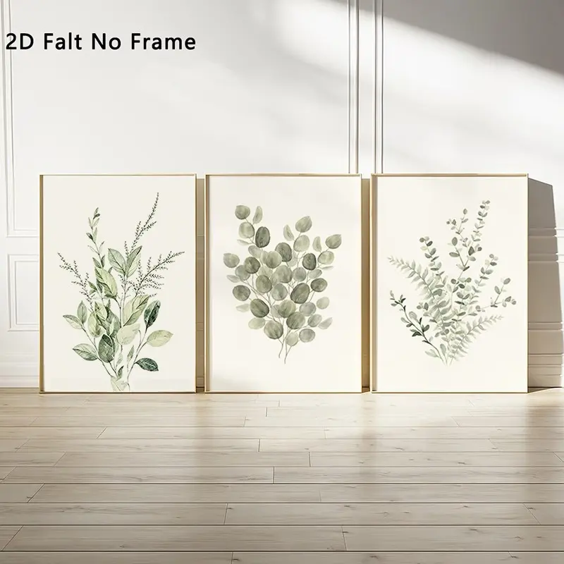 Unframed 3 Pcs Watercolor Greenery Canvas Art Print, Sage Botanical Wall Decor, Modern Minimalist Design, Minimalist Eucalyptus & Fern Poster for Living Room & Bedroom, Decoration Items