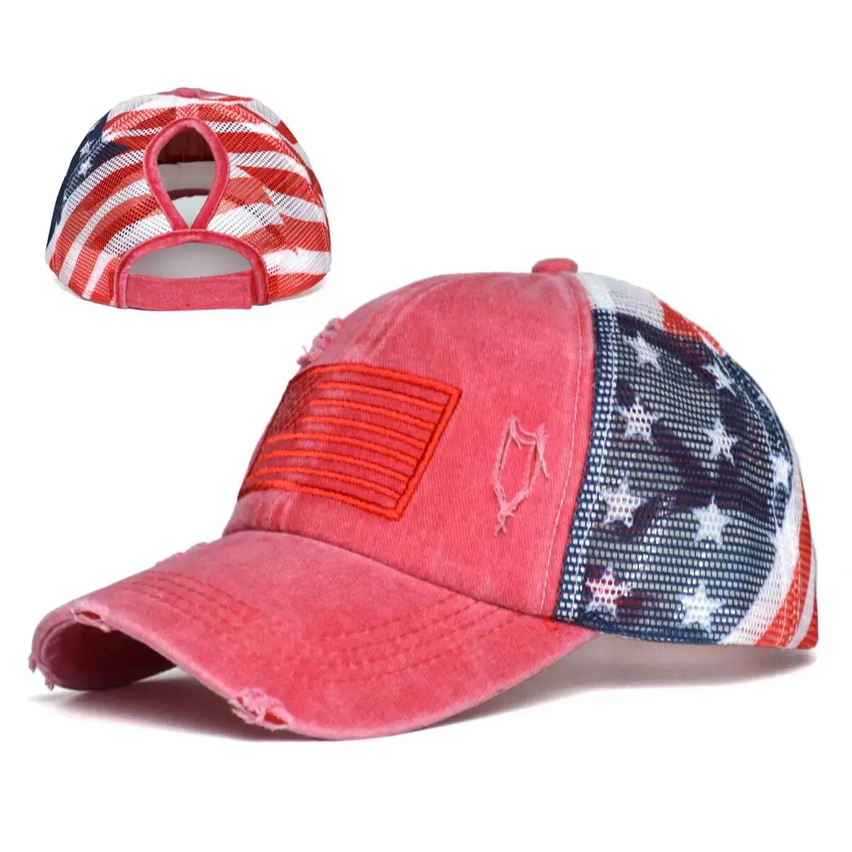 Patriotic Adjustable Baseball Cap – Cotton Brushed Embroidered Hat with, American Flag Mesh Back Durable Accessory Fit, Mother's Day Gift