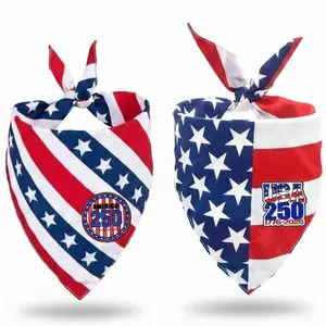 2PCS 250th Patriotic Pet Bandanas – Adjustable Dual-Layer Reversible American Flag Triangle Scarf for Dogs & Cats, Memorial Day, Independence Day & 4th of July Summer Outfit