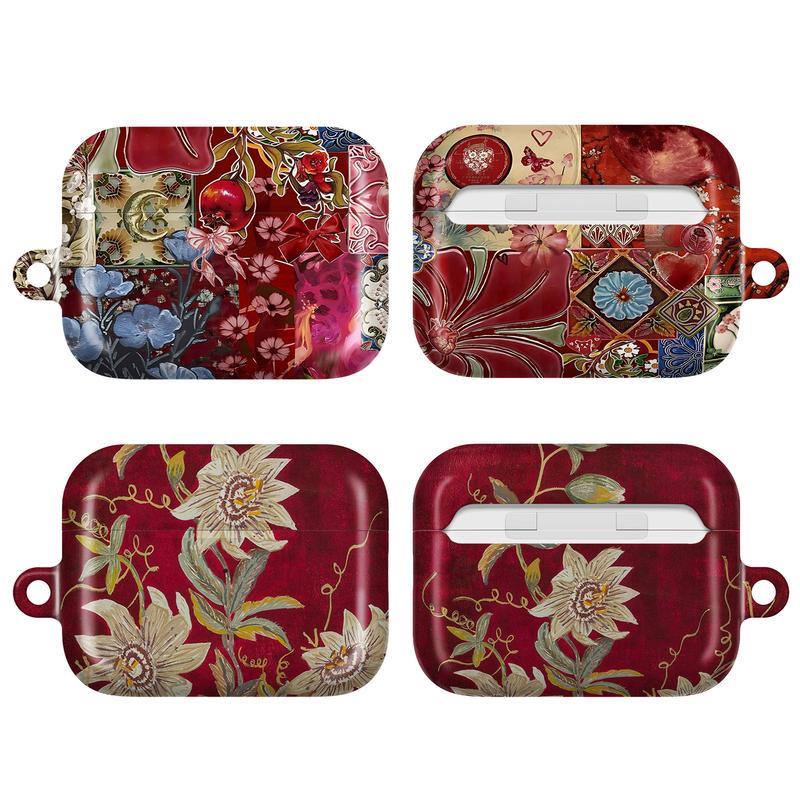 Dark Romantic Floral AirPods Case – Luxury Botanical Aesthetic AirPod Cover for AirPods 4 3 2 1 & AirPods Pro 3 2 1 – Elegant Red Flower AirPods Case, Dark Academia Aesthetic, Elegant Burgundy Flower Art, Vintage Gift for Her Women Girls