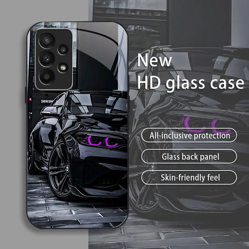 Black Racing Drop-Resistant Glass Smartphone Casing for Galaxy A23, Full-Cover Handheld Device Protection, Skin-Friendly Back Panel, 995