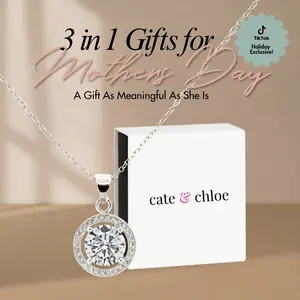 Blake 18k White Gold Plated Halo Pendant Necklace with Simulated Diamond Crystals Blake 18k White Gold Plated Halo Pendant Necklace with Simulated Diamond Crystals