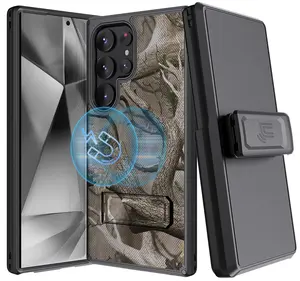Nakedcellphone Holster Series for Samsung Galaxy S24 Ultra Case,  Rugged Hybrid Phone Cover [Compatible with MagSafe, with Kickstand] and Belt Clip [with Secure Anchors]