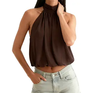 Women Halter Top Sleeveless Backless Loose Summer Vest Black Purple Club Party