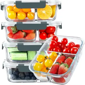Glass Meal Prep Containers 3 Compartments, 5 Pack 36 oz, Glass  Storage Containers with , Airtight Lunch Bento Box, Portion Control, Freezer and Microwave Safe