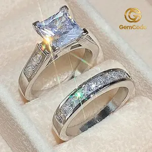 Two-Piece Princess Cut Square Ring Set for Women - Deluxe Micro Pave CZ Engagement & Wedding Band - Luxury Statement Jewelry Gift for Her, Anniversary & Proposal - Sparkly Cubic Zirconia Stackable Rings outdoorfun