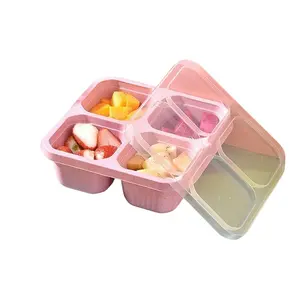 4-Compartment Portable Food Storage Box, Lidded Bento Box, Snack Divider, Unisex, Travel-Friendly, Summer Gift, Modern Kitchen Essential