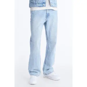 Straight Flare Windowpane Jean - Light Wash