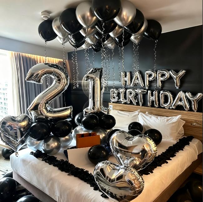 1050pcs Black Silver Party Balloons Decorations Silver Happy Birthday Banner Chrome Latex Heart Shape Foil 1000pcs Black Rose Petals for Birthday Wedding Baby Shower Anniversary Perfect Kit for All Occasions happy birthday roomdecor fake flower petal Gold