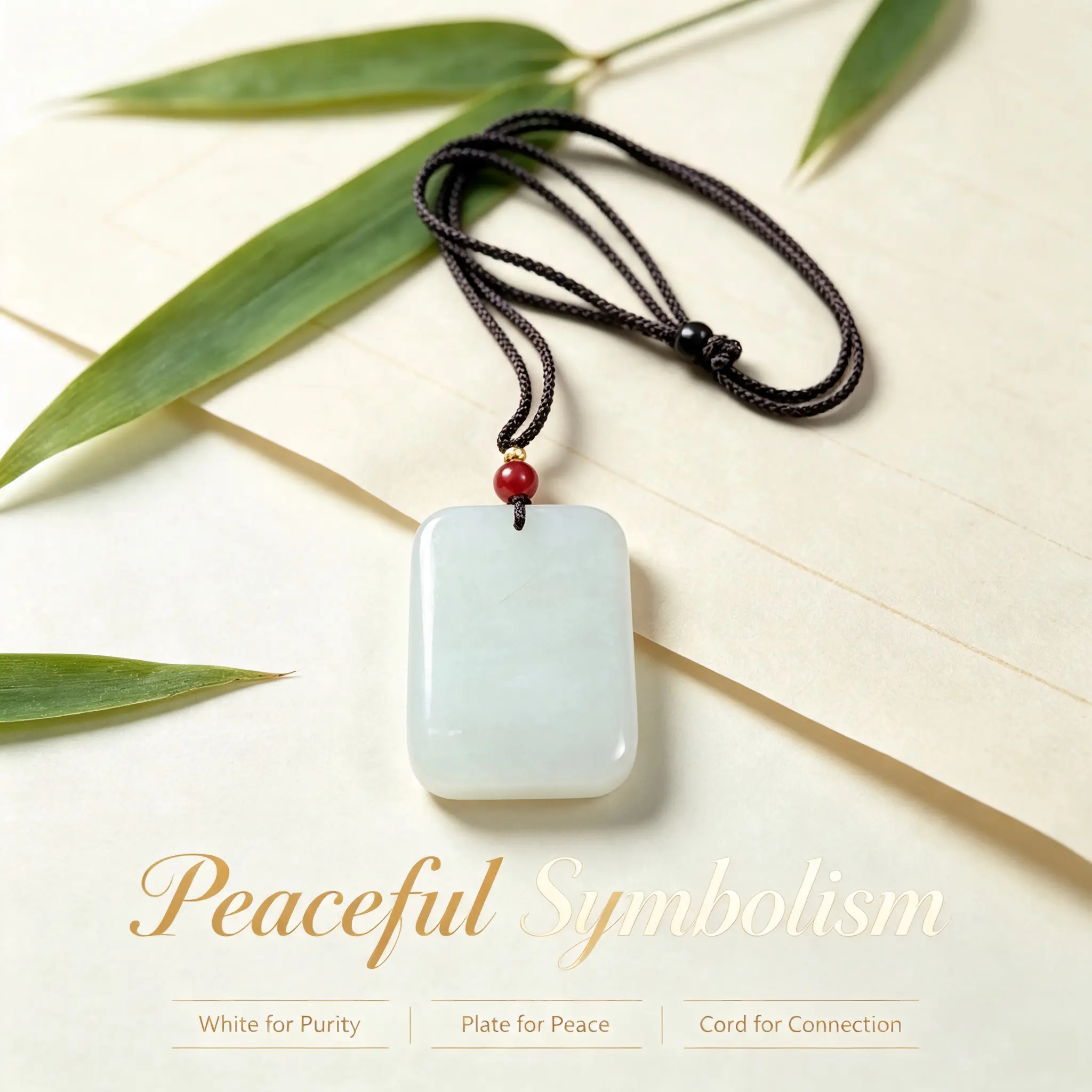 Unisex White Jade 'Peace and Safety' Pendant Necklace - Casual Fashion Accessory for Energy Field Cleansing