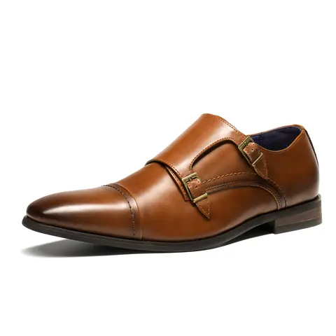 BRUNO MARC Men's Synthetic Double Monk Strap Dress Loafers - Closed-Toe Pull-On Office Work Footwear with Comfortable Cushioning, Durable Rubber Outsole, Business Work Style All-Season Shoes