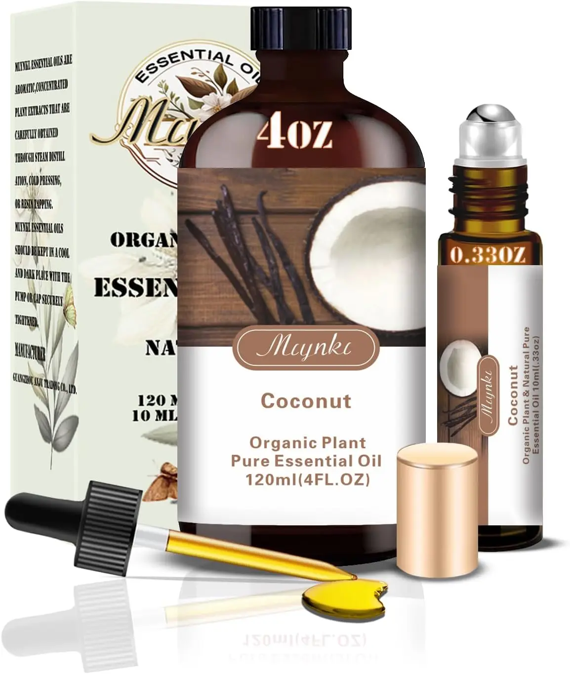 Coconut Essential Oil, Coconut Oil for Skin Care, Massage, Diffuser, Humidifier, DIY Soap, Candle, Hair Care, Gift Ready,Coconut Fragrance Oil - MLYNKL Essential Oils (4.33 fl oz / 130ml)