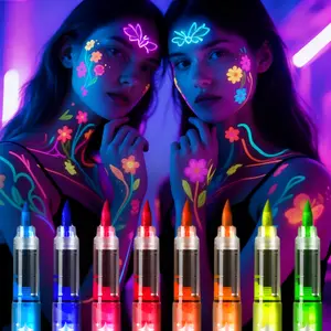 UV Temporary Tattoo Pens,Halloween Makeup Glow in The Dark Face Paint Markers 8 Colors, Neon Body Paint Pen for Skin Glow Under UV Light, Washable UV Temporary Tattoo Pens for Glow Party Supplies