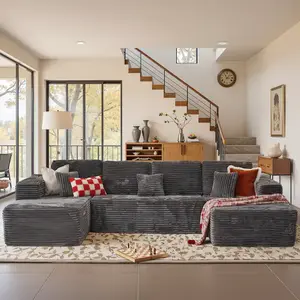 133.1'' Boneless Sectional Couches for Living Room, Oversized Cloud Couch with Chaise & Ottoman, Modular Sofa Sets Deep Seat Plush Corduroy, No Assembly Required,Plush Corduroy,couches for living room U Shaped Sofas tiktokshopspringglowup