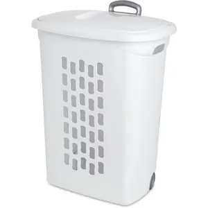 3-Pack Rolling Laundry Hampers with Wheels, Plastic Laundry Baskets with Flip-Top Lid, Retractable Handle and Ventilated Design for Home, Apartment & Dorm