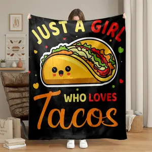 Cute Taco Plush Blanket, Soft Warm Throw For Sofa, Office Bed, Camping, Travel, All Seasons Multi-Purpose Gift, Christmas Present, Slogan Print Blanket