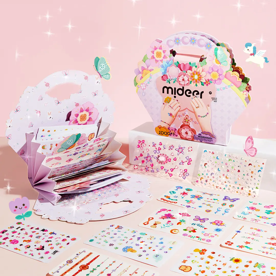 Mideer 1000+ Garden Fairy Dress Up Sticker Pack Includes 500 Stickers 120 Temporary Tattoos 360 Nail Stickers 3D Gems Stickers Party Favors for Kids Age 3+ Skin-Friendly Easy to Clean - Diy Decal Film