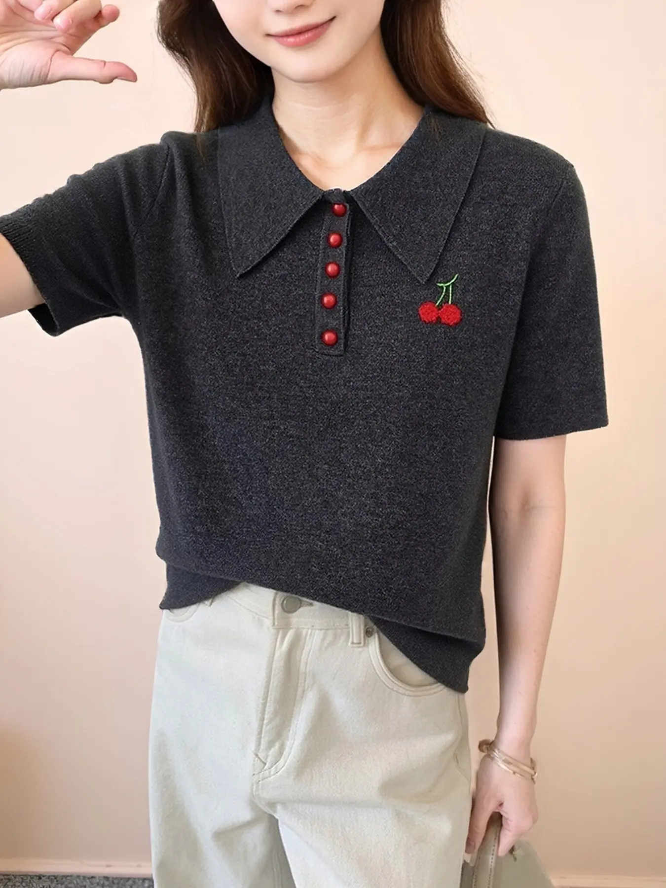Women's Summer Casual Colorblock Knit Short Sleeve Polo Top, Simple Lapel Design, Comfortable and Stylish, Perfect for Daily Wear