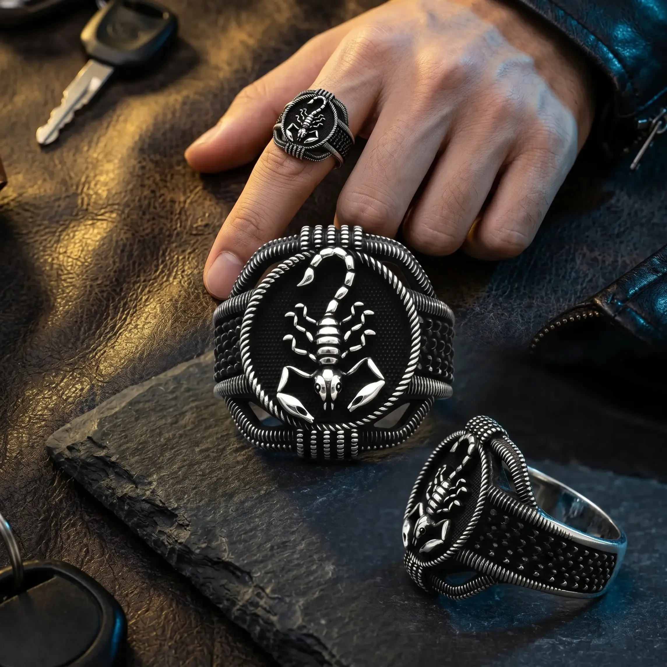 Statement Scorpion Ring for Men with Black Diamond Accent, Creative Costume Jewelry, Versatile Fashion Accessory, Men's Accessories, Exquisite Trendy Ring, Alloy Metal, Animal Graphic Rings
