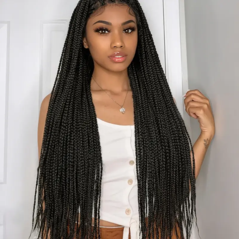 36 Inch Long Braided Lace Front Wigs for Women, Gorgeous Fluffy Wigs with Baby Hair, Synthetic Braided Lace Wigs for Party, Daily Use, Lace Braiding Wig