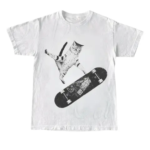 Vintage Style Emo Skater Cat Graphic Tshirt Casual Crewneck, Fantasy Kitten Tshirt, Cute Cat Shirt, Love Cat Tshirt, Meme Cringe Funny Dumb Shirts, Unisex Shirt Menswear Womenswear StreetwearFashion Unisex T-shirts S-5XL
