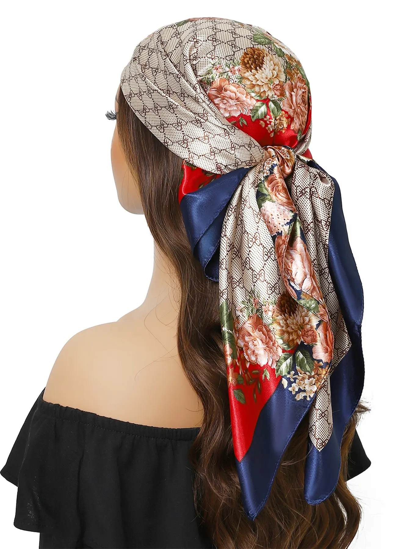 Luxury Printed Square Towel Travel 35.4 Inch Headscarf Fashion 90x90 Cm Scarf for Women Outdoor Shawl New Design All Seasons Use Silk Scarf Soft Warm Shawl Square Head Scarves Fashion Shawl Wrap