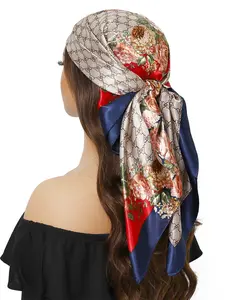 Luxury Printed Square Towel Travel 35.4 Inch Headscarf Fashion 90x90 Cm Scarf for Women Outdoor Shawl New Design All Seasons Use Silk Scarf Soft Warm Shawl Square Head Scarves Fashion Shawl Wrap