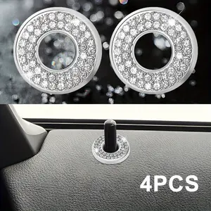 car supplies 4pcs Car Door Bolt & Lock Covers with Sparkling Rhinestone Decoration - Durable PE Material, Easy-Adhesive Design for Interior Door Trim Protection & Stylish Upgrade, Car Door Protector, Vehicle Aesthetic Enhancement, Rhineston