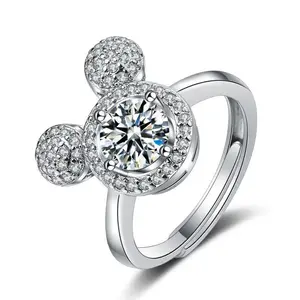 Disney Adjustable Mickey Diamond Ring with Sparkling Crystal Design One Size Fits Most Unisex Jewelry Gift