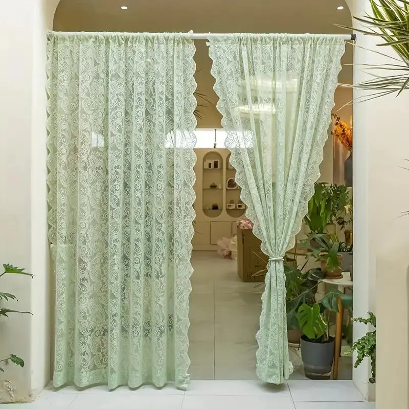 Lace Door Curtain, Beaded Decor Short Curtain, Home Decorative Curtain, Household Textiles for Home Living Room Bedroom Coffee Shop Decoration, Bead Curtains