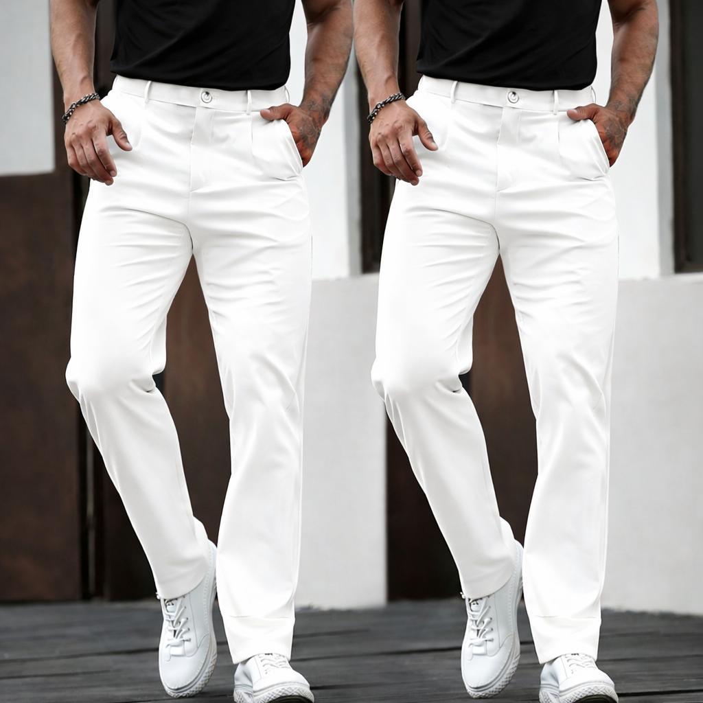 Men’s 3-pack business casual dress pants—classic straight-leg trousers, trendy Instagram item, classic pleated pants, perfect for all seasons, versatile fashion style, suit trousers.