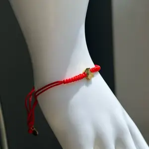 Red String Bracelet with Gold Charm and Bell - Adjustable Wristband for Everyday Wear