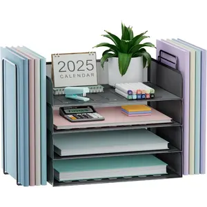 Stackable Paper Tray Organizer for Desk-Office Desk Accessory, Paper Sorter for Letter/A4 Office File Folders (Black, 19.2" x 9.7" x 10.2")