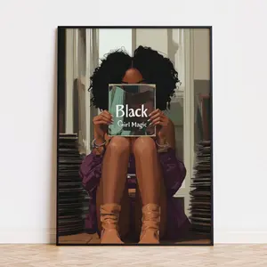 Black Girl Magic Art Print, Trendy Melanin Black Girl Art, Flower Head Art, Black Woman with Vinyl Record, Music Poster