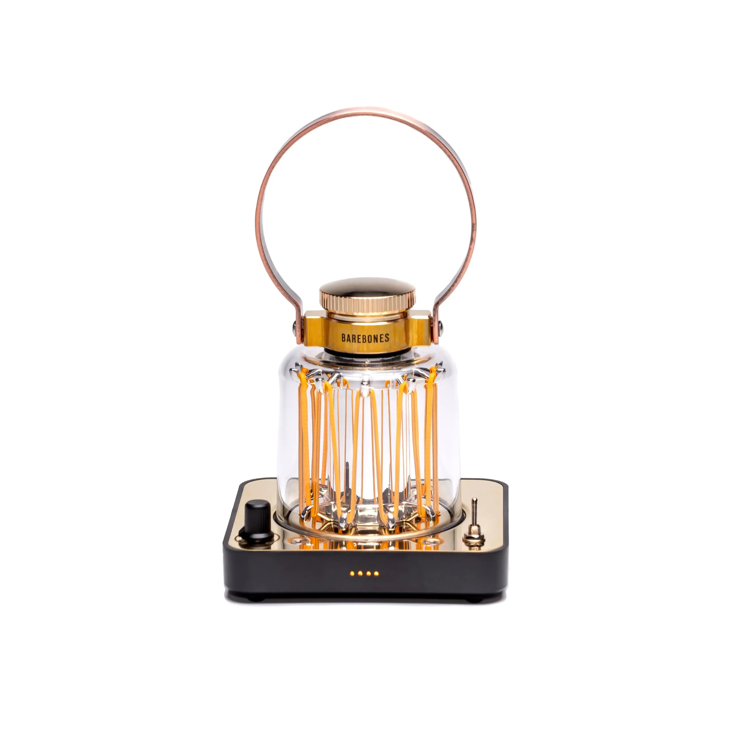 Barebones Block Tower Lantern – Rechargeable LED Lantern with Adjustable Brightness, Candle Flicker Mode, Brass & Copper Finish, Portable Light for Indoor and Outdoor Use