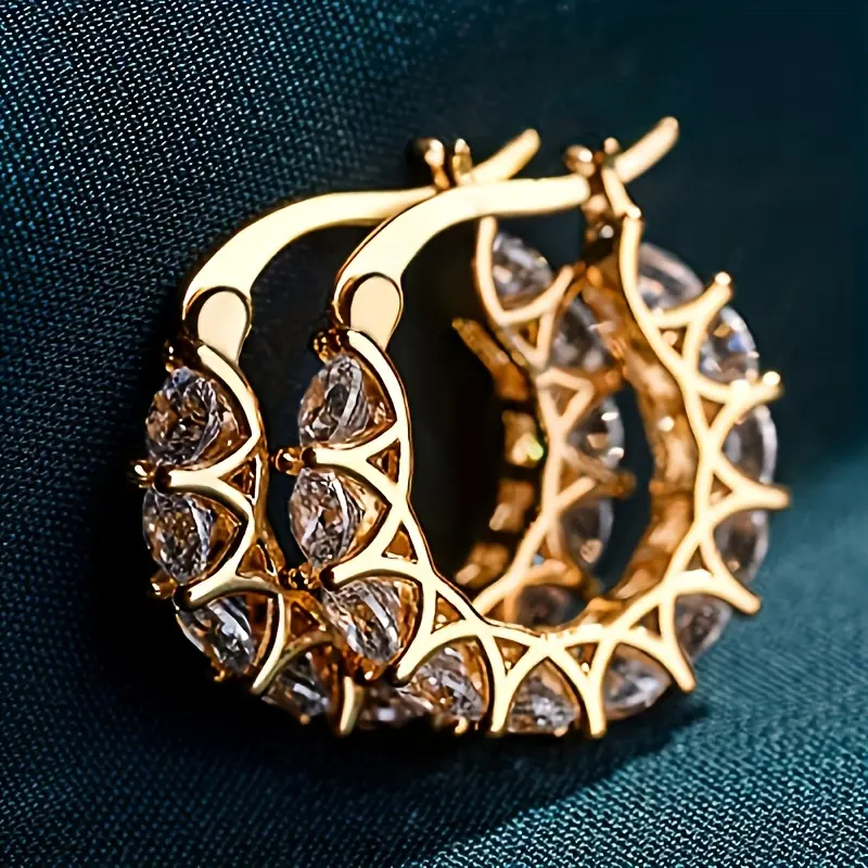 Elegant Zirconia Inlaid Circular Hoop Earrings for Women, DDES0061 Perfect for Engagement Parties, Daily Wear, And Stylish Jewelry.14KGold-Plated