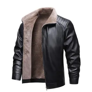 Men's Winter Thick Suede Leather Jacket with Fleece Lining - Loose Fit Zipper Front Jacket, Stand Collar & Ribbed Cuffs, Casual Warm Outerwear for Cold Weather����