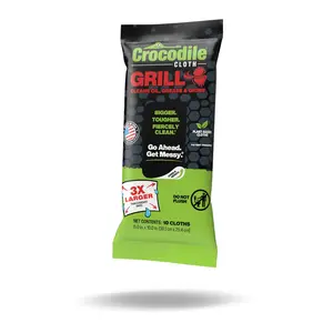 Crocodile Cloth Grill Wipes - 10 Count, Plant-Based & Skin Safe, Commercial Grade Clean, 15x10 Inch