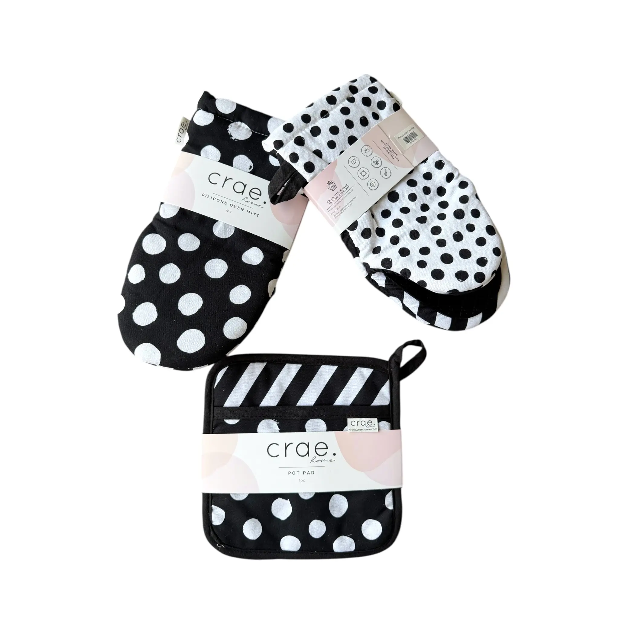 Polka Dottie: 2 Oven Mitt + 1 Pot Pad Bundle Pack