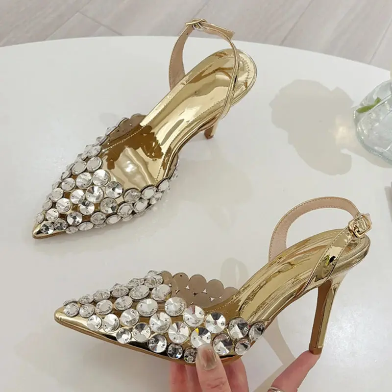 Embellished Heels – Elegant Crystal Slingback Stiletto Pumps for Women | Pointed Toe Wedding & Prom Shoes