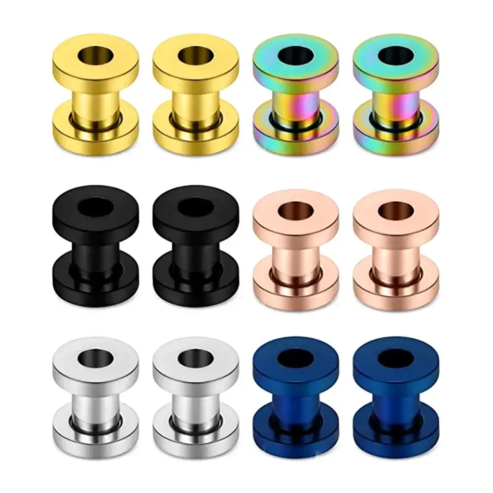 US-Fashion - 2PCS Multi Color Steel Screw Fit Tunnel Ear Plug Stretcher Gauge 3-25mm Ear Lobe Tunnel Expander