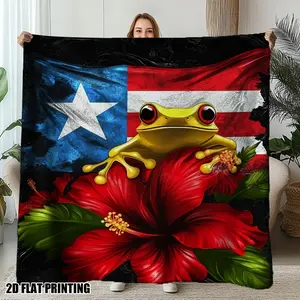 Comfortable Puerto Rican Frog & Floral Print Blanket Soft Fluffy 100% Flannel Anti-Static Versatile Size Options 30x40 to 60x80 inches Machine Washable Gift for All Seasons