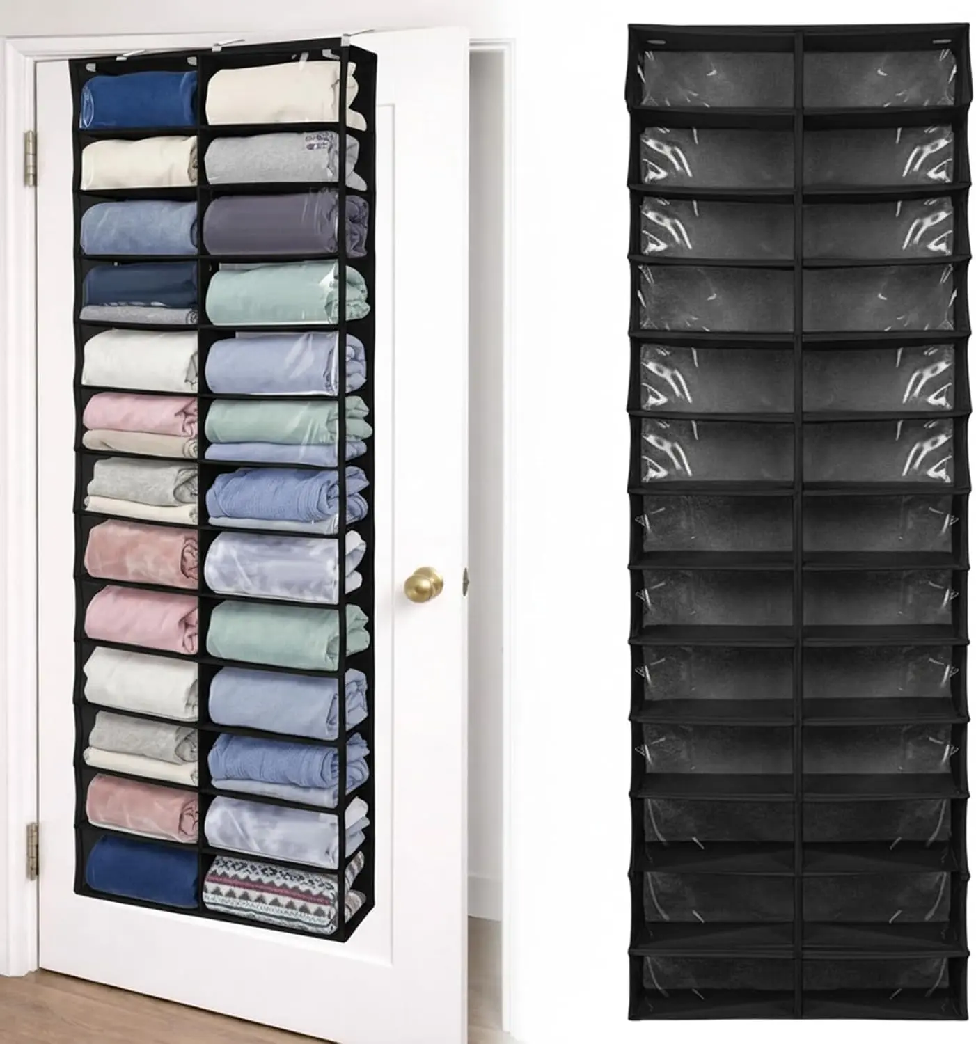 Over The Door Hoodie Organizer 26 Organizer, Black| Clear Sweatshirt Organizer, 3, Sweatshirt Hoodie Rack Holder, Cabinet Behind Door, Dormitory Bedroom Closet