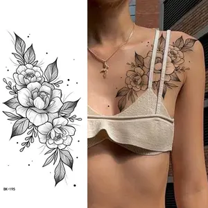 Tattoo Sticker with Floral English Letter Design, Butterfly Line Art Transfer, Unique Body Art for Creative Expression
